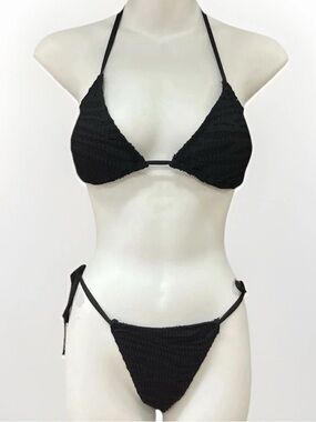 Bozzolo Women Size S Textured Solid Black 2piece Bikini Set Classic Swimsuit
